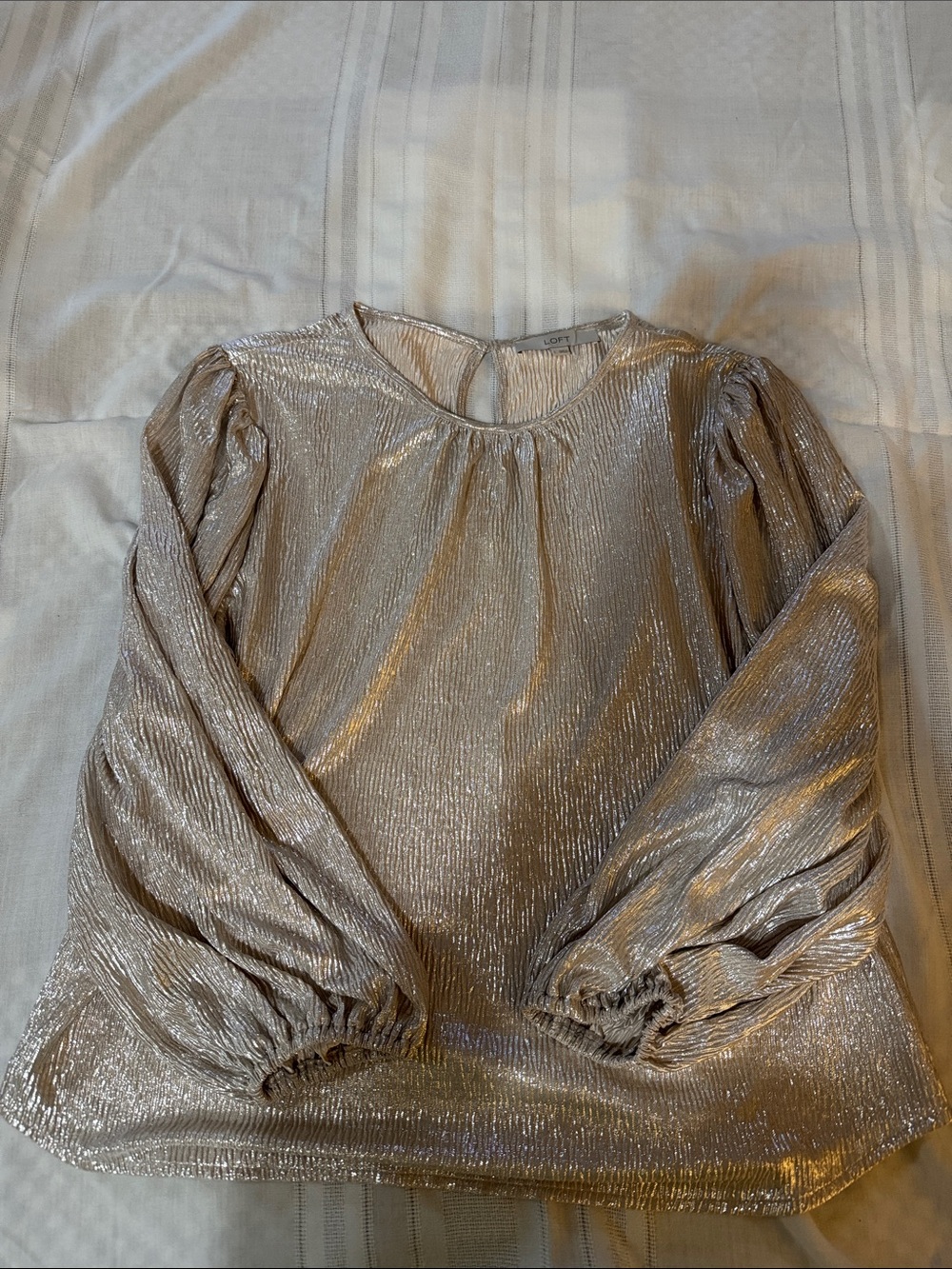 LOFT Metallic Taupe Long-Sleeve Blouse